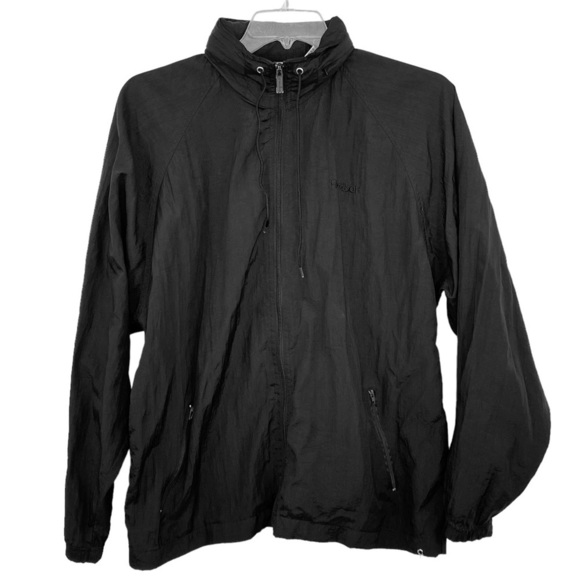 Reebok Other - Reebok Vintage 80s Windbreaker Black Vented Nylon w Hidden Drawstring Hoodie L